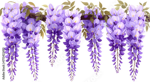 Elegant wisteria flowers in bloom. Purple cascading wisteria art piece. Vibrant purple wisteria flower design. Purple wisteria art hanging decor. Beautiful wisteria flowers cascading