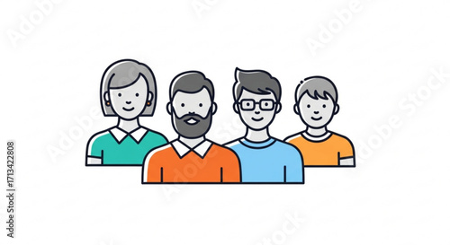 Stock vector illustration of diverse people group family team members community flat design style icon 100