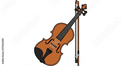 Download classical violin instrument with bow vector art for music education and orchestra performance use