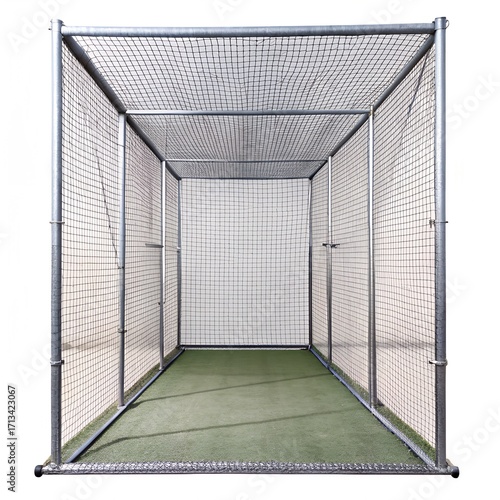 Empty Batting Cage with Metal Frame and Netting cricket