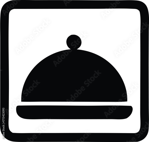 Simple black silhouette of a covered dish icon representing food service and dining restaurant meals prepared deliciously