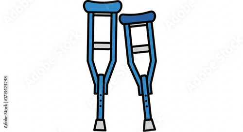 Blue crutches medical equipment for injury support and mobility assistance walking aid illustration vector
