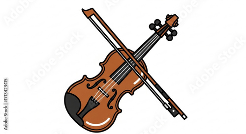 Violin with bow vector art illustration for music instrument lessons and orchestral performance design needs