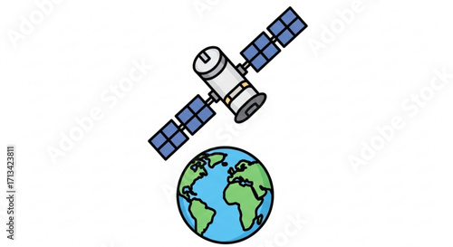 Satellite orbiting earth vector illustration for space exploration and communication technology design