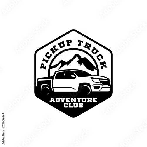 Off Road 4x4 Utility Vehicle Logo Icon. All-Terrain Pickup Truck Symbol. Auto Garage 4wd Showroom Dealership Badge. Vector Illustration