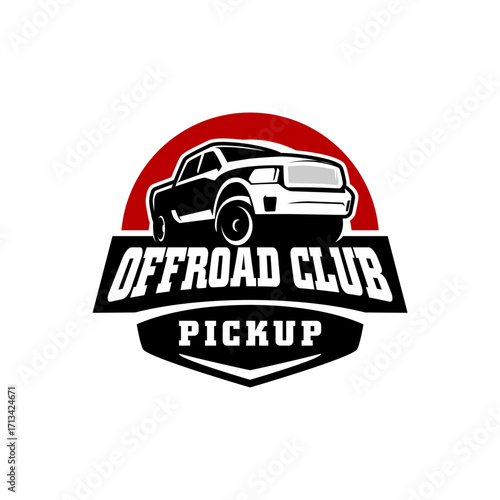 Off Road 4x4 Utility Vehicle Logo Icon. All-Terrain Pickup Truck Symbol. Auto Garage 4wd Showroom Dealership Badge. Vector Illustration
