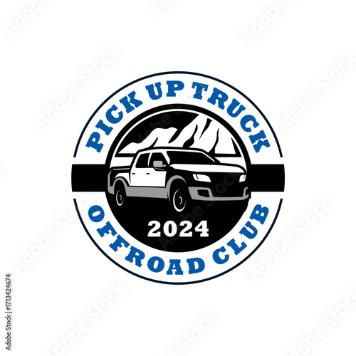 Off Road 4x4 Utility Vehicle Logo Icon. All-Terrain Pickup Truck Symbol. Auto Garage 4wd Showroom Dealership Badge. Vector Illustration