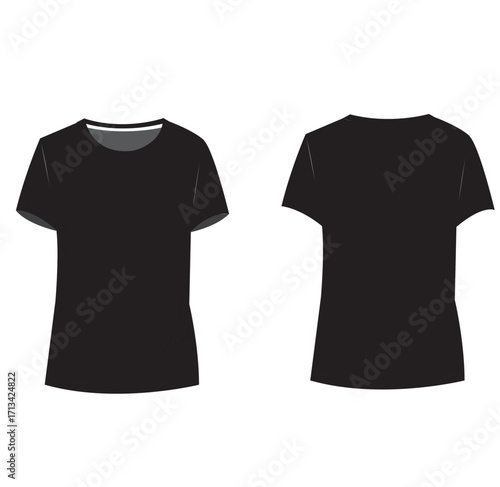 A versatile vector template of a blank women's basic crew neck t-shirt. Ideal for clothing mockups, fashion design, and showcasing your apparel artwork.