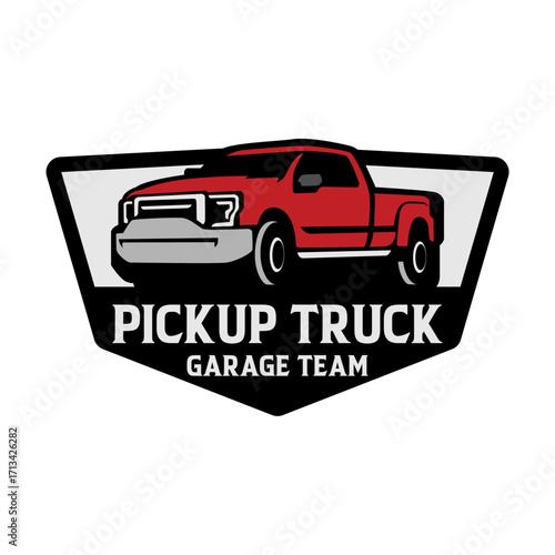 Off Road 4x4 Utility Vehicle Logo Icon. All-Terrain Pickup Truck Symbol. Auto Garage 4wd Showroom Dealership Badge. Vector Illustration