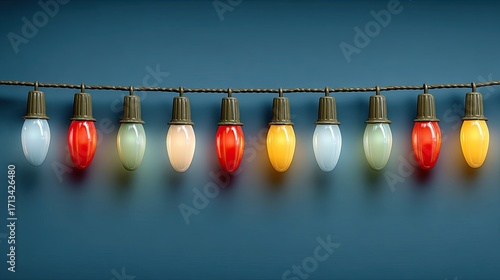 Vintage Christmas lights strung across a wall