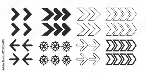Collection of various arrow designs pointing in different directions and styles on a white background | editable eps vectors silhouette