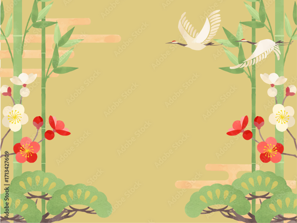 Fototapeta premium 松竹梅の和風モダンな背景素材