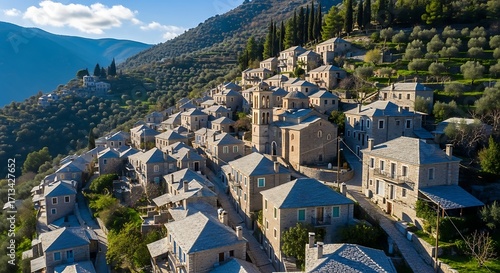 Fototapeta Naklejka Na Ścianę i Meble -  Picturesque hillside village in Greece with traditional architecture.