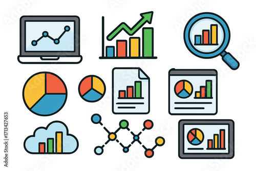 Wallpaper Mural Data analytics icon set for business intelligence. Infographic elements for marketing report and financial analysis. Statistics chart, graph, diagram vector collection. Growth concept. Torontodigital.ca