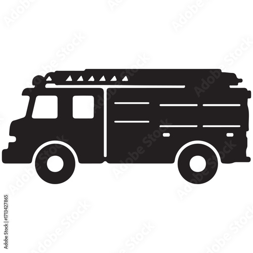 Black and White Fire Truck Vector Illustration Emergency Vehicle Graphic Design Firefighter Transport Fire Department Response Isolated Fire Engine Vehicle Illustration