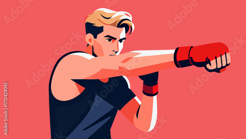 A person is boxing, hand-drawn vector illustration
