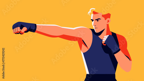 A person is boxing, hand-drawn vector illustration