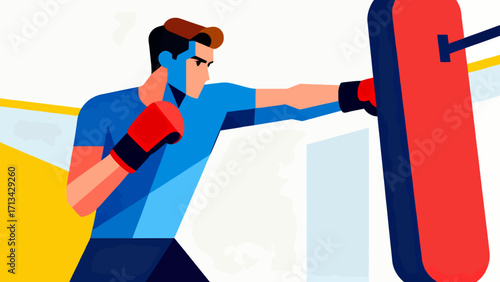 A person is boxing, hand-drawn vector illustration