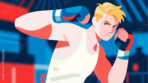 A person is boxing, hand-drawn vector illustration
