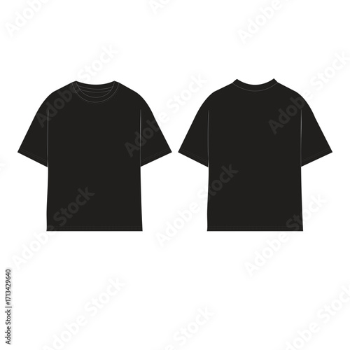 A black, vector template of a women's relaxed-fit, drop shoulder t-shirt. Perfect for showcasing your bold graphic prints and apparel designs.