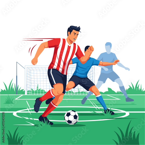 Soccer players competing for the ball