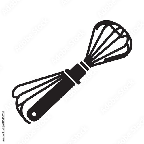 Black and white vector illustration of a kitchen whisk perfect for culinary designs baking projects and cooking themed visuals emphasizing simplicity and utility