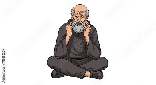 Elderly Monk Meditating Serene Tranquility Sitting Cross-Legged Peaceful Enlightenment