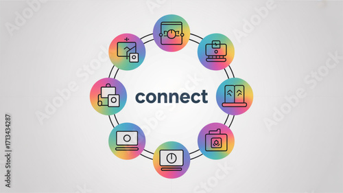 Connect icons network communication technology concept for digital solutions and collaboration platform design