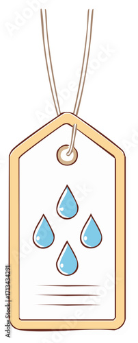 Hanging paper tag with water drop symbols, a weather amulet for rain illustration