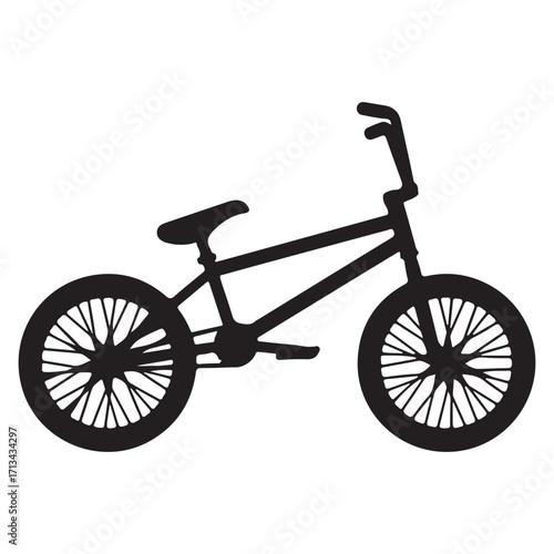 Black silhouette of a BMX bike ideal for extreme sports and freestyle riding on white background vector illustration design element