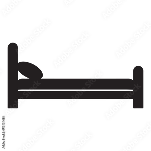 Black Silhouette of a Bed with a Pillow on White Background for Hotel and Home Decor Conceptual Illustration