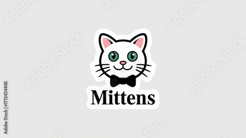 Cute white cat with bowtie vector illustration for pet lovers and animal themed designs and projects