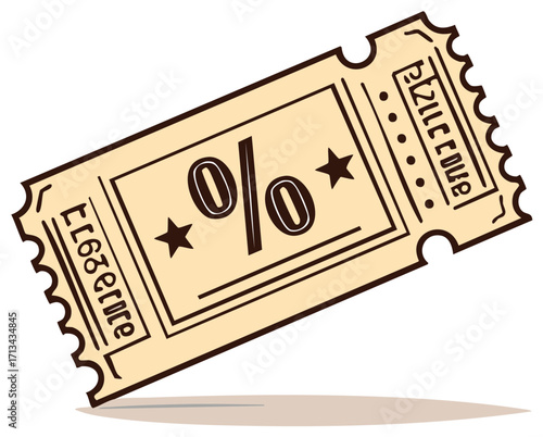 Vintage Discount Ticket with Percentage Sign and Stars Invitation to Special Sale Offer and Reduction Concept Coupon