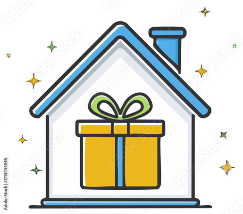 Dream Home as a Gift Sparkling Doodle Icon for Real Estate and Housewarming Celebration