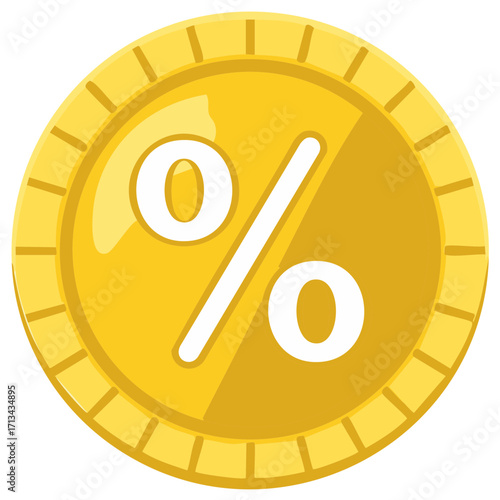 Golden coin with percentage sign, finance, investment, money, sales