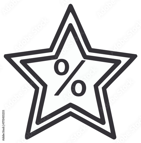 Discount Star Symbol, Marketing Offer Icon with Percentage Sign, Sales and Price Reduction, Special Deal Promotion Template