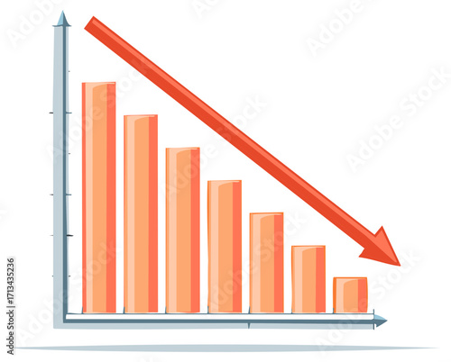 Business Decline Chart with Red Arrow Pointing Down Vector Illustration