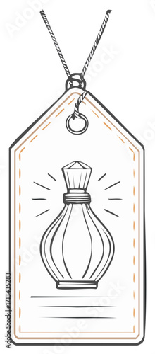 Perfume Bottle Tag with Gemstone Cap and Radiant Rays