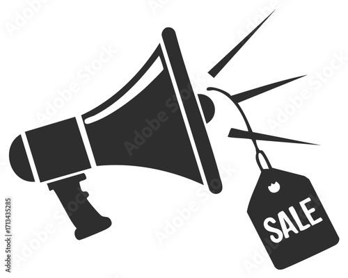 Megaphone with Sale Tag Icon Advertising Discounts and Marketing Promotions