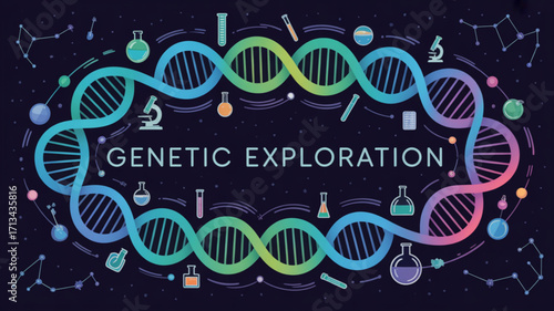 Genetic research dna structure and scientific exploration background with laboratory equipment design vector 100