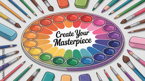 Watercolor painting art supplies for artists paint brushes palette and pencils for creative masterpiece art project