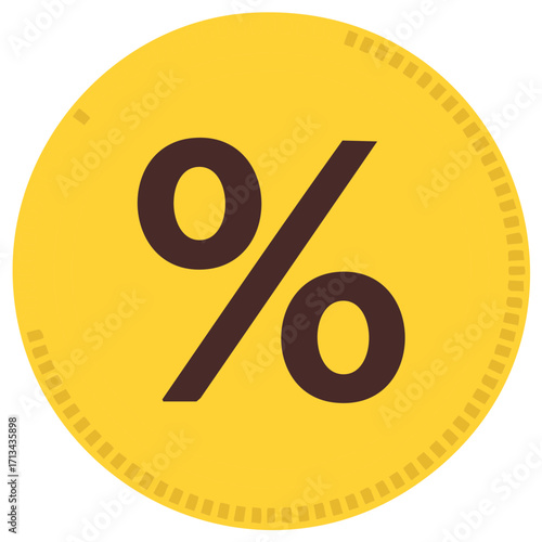 Golden Coin with a Percentage Symbol Representing Interest Rates and Sales