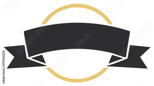 Elegant black ribbon banner with golden circle graphic element design for award badge
