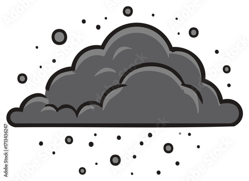 Stylized Cartoon Illustration of a Dark Storm Cloud with Falling Rain Dots