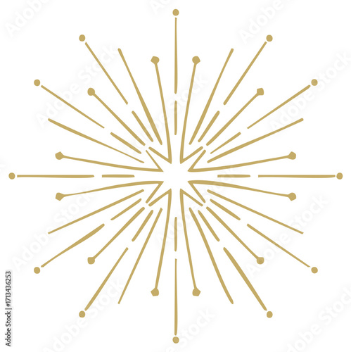 Gold burst illustration, starburst radial pattern, vector design element.