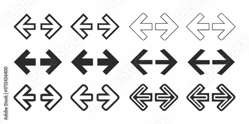 Multiple rows of double headed arrows pointing in opposite directions in various styles and orientations | editable eps vectors silhouette