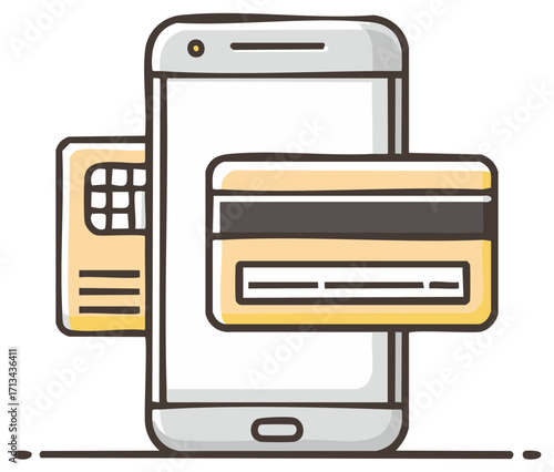 Mobile Payment and Transactions Illustration with Phone and Credit Card