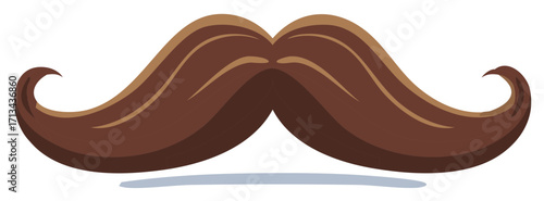 Gentleman's classic brown handlebar mustache illustration. Vintage retro style facial hair icon for barbershop or party.