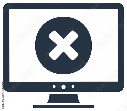 Computer monitor icon with a large X mark symbolizing error failure cancellation or access denied