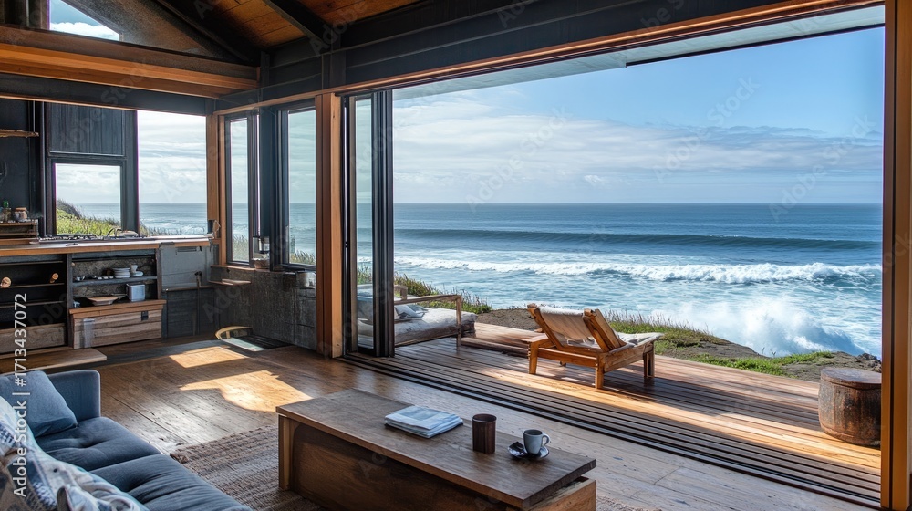 Fototapeta premium Oceanfront Cabin: Coastal Living at its Finest
